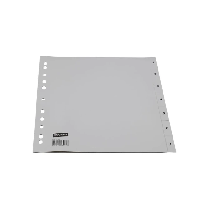 Staples Tabbladen grijs kunststof 11 rings A4 bedrukte tabs 1-7 (set 7 vel)