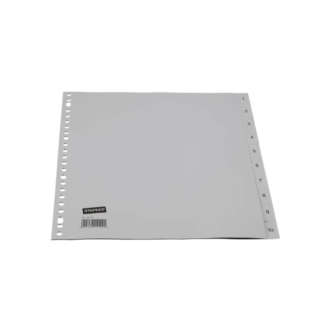 Staples Tabbladen grijs kunststof 23 rings A4 bedrukte tabs 1-10 (set 10 vel)
