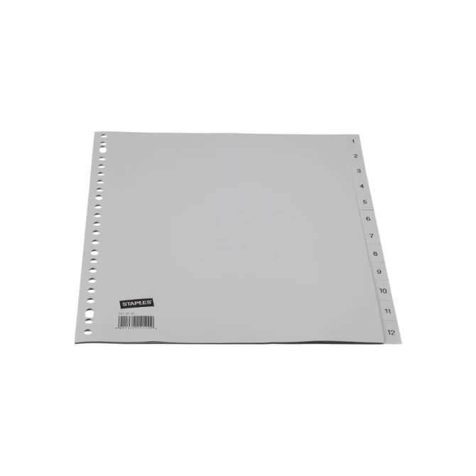 Staples Tabbladen grijs kunststof 23 rings A4 bedrukte tabs 1-12 (set 12 vel)