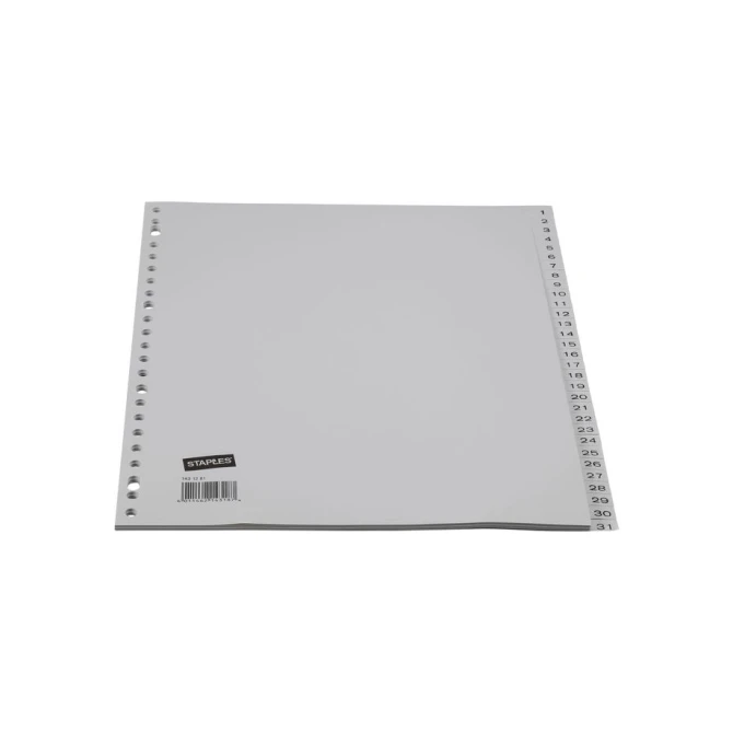 Staples Tabbladen grijs kunststof 23 rings A4 bedrukte tabs 1-31 (set 31 vel)