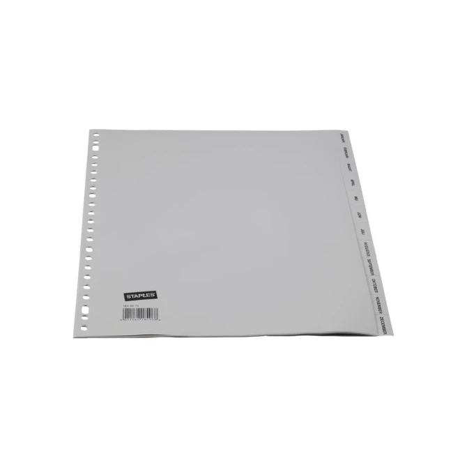 Staples Tabbladen grijs kunststof 23 rings A4 bedrukte tabs januari-december (set 12 vel)
