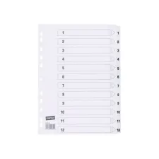 Staples Tabbladen wit karton 11 rings A4 bedrukte tabs 1-12 (set 12 vel)