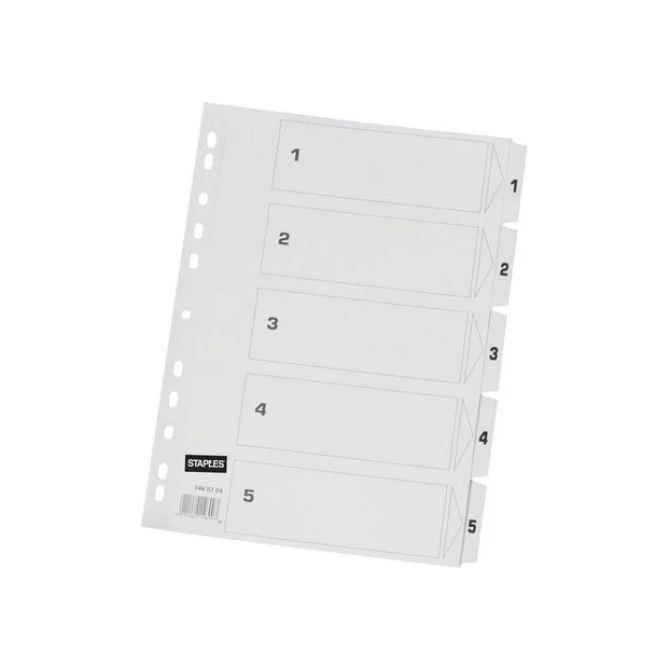 Staples Tabbladen wit karton 11 rings A4 bedrukte tabs 1-5 (set 5 vel)