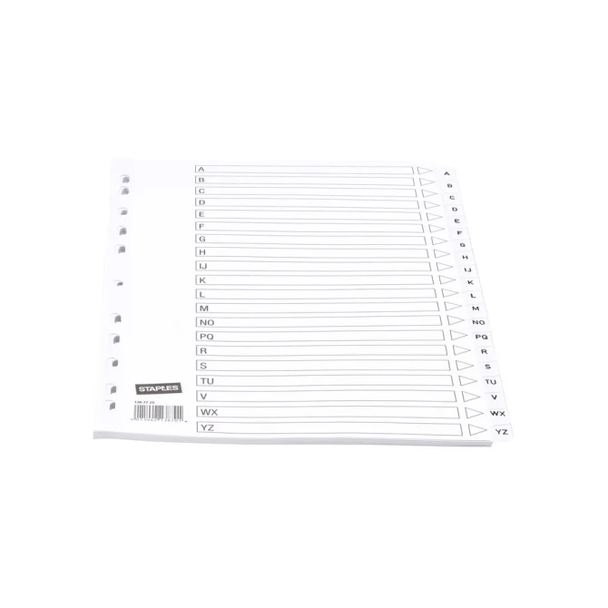 Staples Tabbladen wit karton 11 rings A4 bedrukte tabs A-Z (set 20 vel) Staples Tabbladen wit karton 11 rings A4 bedrukte tabs A-Z (set 20 vel)