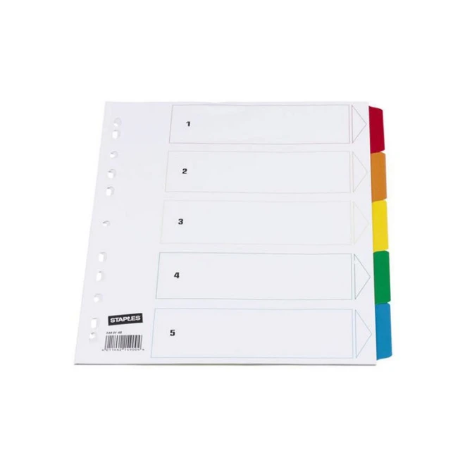 Staples Tabbladen wit karton met gekleurde tabs 11 rings A4 5 onbedrukte tabs (set 5 vel)