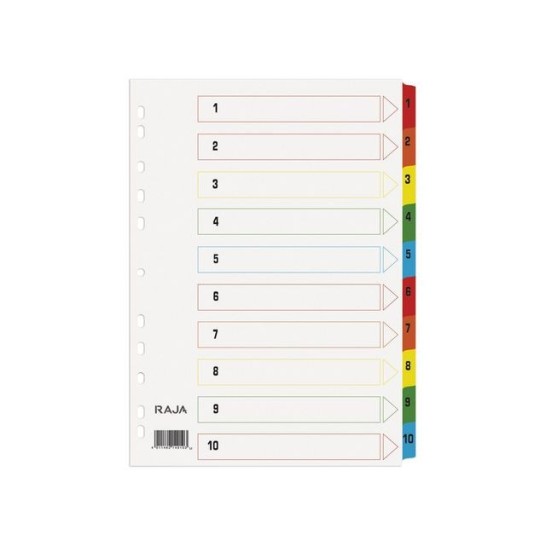 Staples Tabbladen wit karton met gekleurde tabs 11 rings A4 bedrukte tabs 1-10 (set 10 vel)