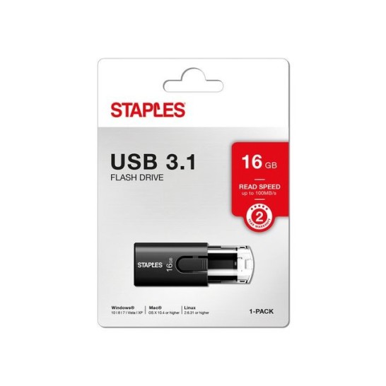 Staples USB-Stick 31 met schuifregelaar 16 GB Zwart (blister 1 stuk)