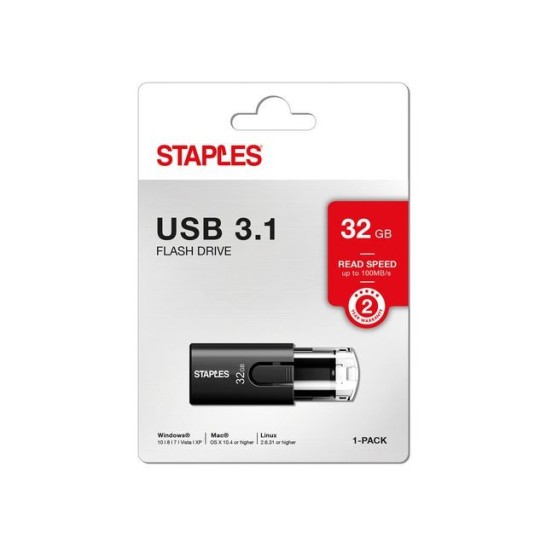 Staples USB-Stick 31 met schuifregelaar 32 GB Zwart (blister 1 stuk)