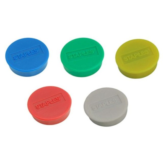Staples Verpakking met 10 ronde met diverse kleuren magneten van 25 mm met een magnetische kracht 425 gram/m² (doos 10 stuks)