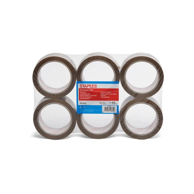 Staples Verpakkingstape PP Low Noise 50 mm x 66 mtr Bruin (6 rol x 66 meter)