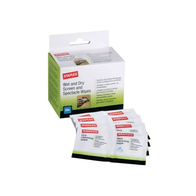 Staples Vochtige en droge schermdoekjes (pak 20 stuks)