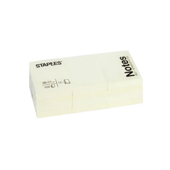 Staples Zelfklevend Notitieblok 38 x 51 mm Geel (doos 12 x 100 vel) Staples Zelfklevend Notitieblok 38 x 51 mm Geel (doos 12 x 100 vel)