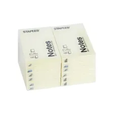 Staples Zelfklevend Notitieblok 51 x 76 mm Geel (pak 12 x 100 vel)