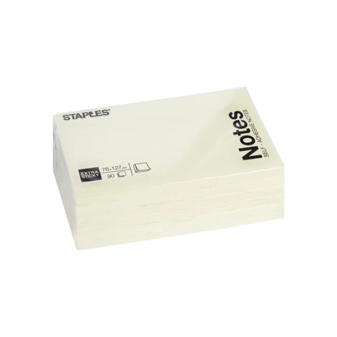 Staples Zelfklevend Notitieblok 76 x 127 mm Geel (blok 400 vellen)