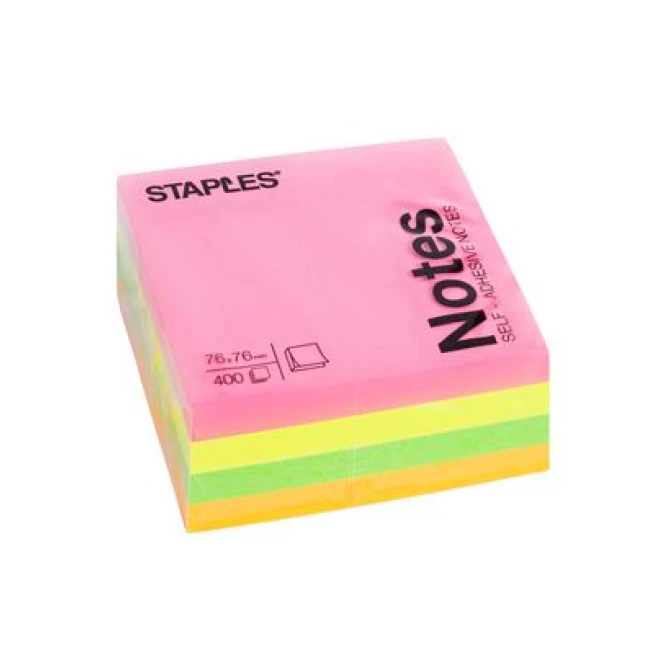 Staples Zelfklevend Notitieblok 76 x 76 mm Assorti (blok 400 vel)