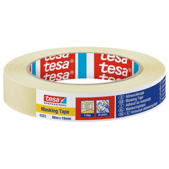 TESA® 4323 Masking Tape Basic Afplaktape 19 mm x 50 m Lichtcrème (rol 50 meter)
