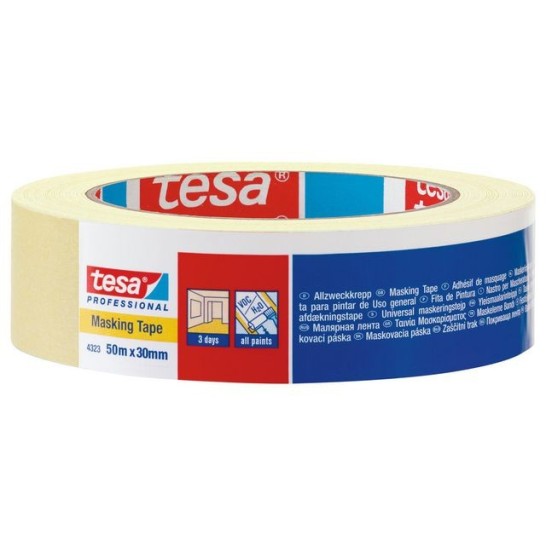 TESA® 4323 Masking Tape Basic Afplaktape 30 mm x 50 m Lichtcrème (rol 50 meter)