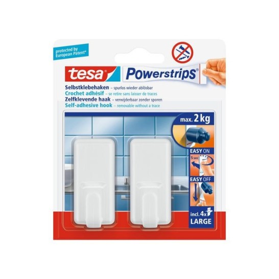 TESA® Powerstrips Large Classic Zelfklevende Haak Verwijderbaar Wit (pak 2 stuks)