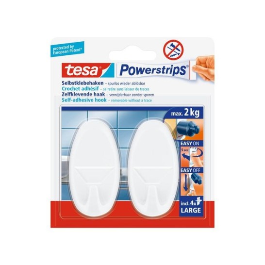 TESA® Powerstrips Large Ovaal Zelfklevende Haak Verwijderbaar Wit (pak 2 stuks)
