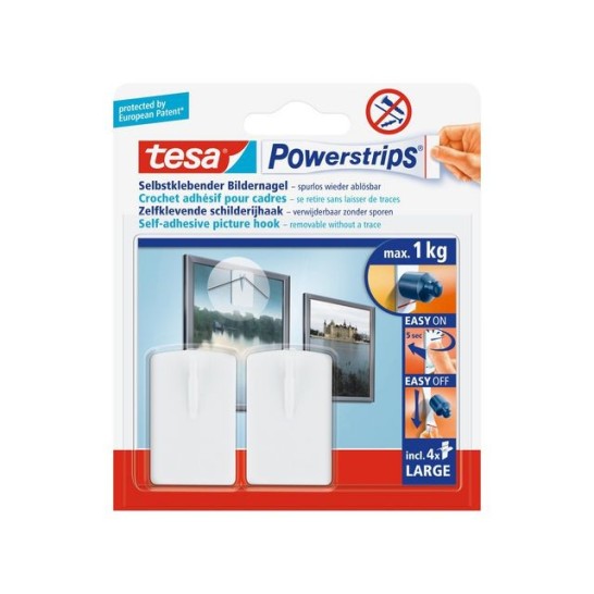 TESA® Powerstrips Zelfklevende Schilderijhaak Verwijderbaar 1 kg Wit (pak 2 stuks)