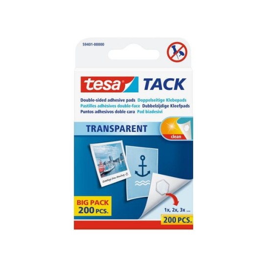 TESA® TACK Dubbelzijdige Kleefpads Value Pack Transparant (pak 200 stuks)