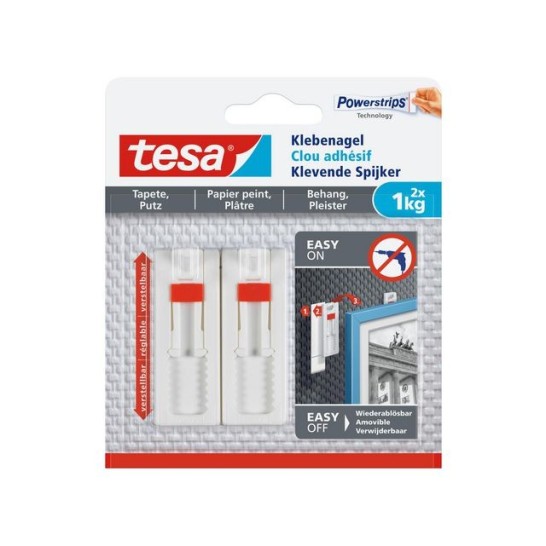 TESA® Verstelbare Klevende Spijker Voor Behang en Pleisterwerk 1 kg Wit (pak 2 stuks)