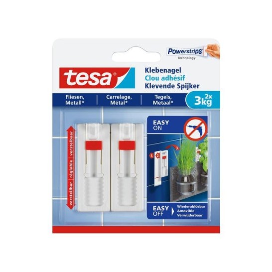TESA® Verstelbare Klevende Spijker Voor Tegels en Metaal 3 kg Wit (pak 2 stuks)