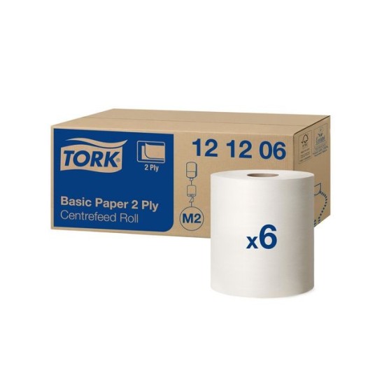 TORK Basic Paper Centrefeed Rol met huls 2-laags 160 m Wit (pak 6 x 160 meter)