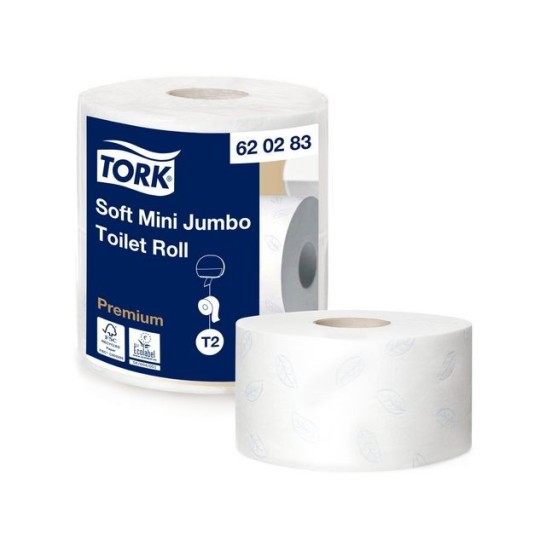 TORK Premium Mini Jumbo T2 Toiletpapier Soft 2-laags 850 vel Wit (krimp 2 stuks)