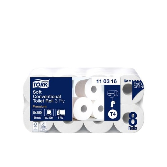TORK Premium T4 Toiletpapier Soft 3-laags 250 vel 29 m Wit (pak 8 rollen)