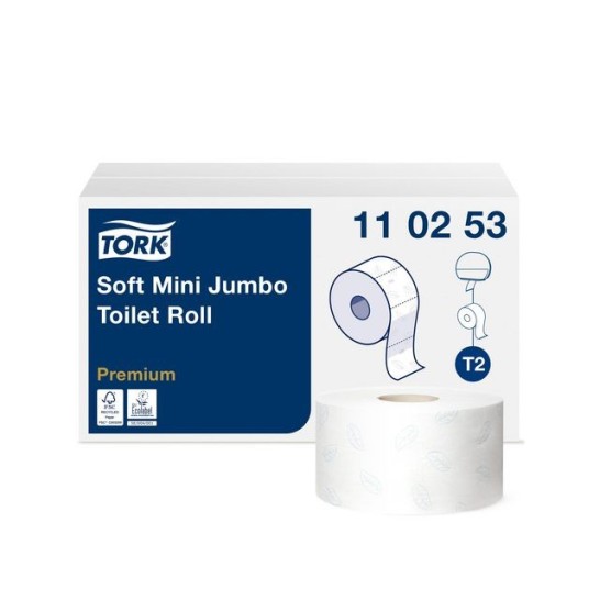 TORK Premium Zacht Mini Jumbo T2 Toiletpapier 2-laags 170 m Wit (pak 12 x 850 vel)