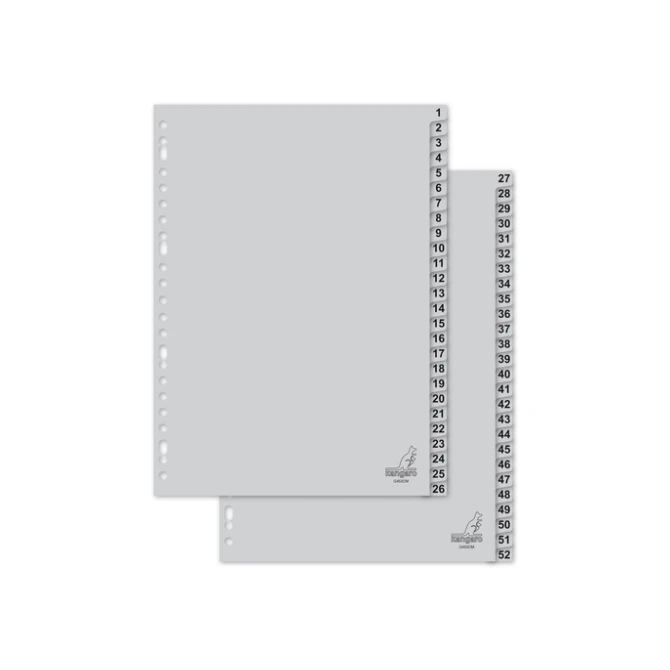 Tabblad A4 23R PP 1-52 grijs/set52