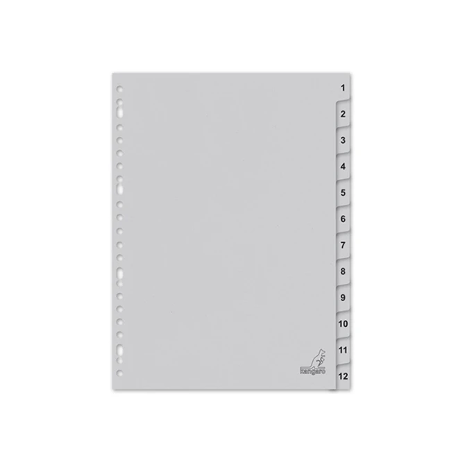 Kangaro Tabblad A4 23R karton 1-12 grijs/set12