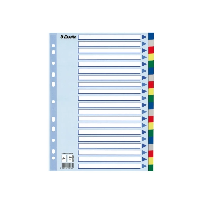 Tabblad ESSELTE 11r A4 PP 20tab kleur