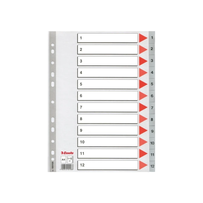 Tabblad ESSELTE A4 11r 1-12 PP grs