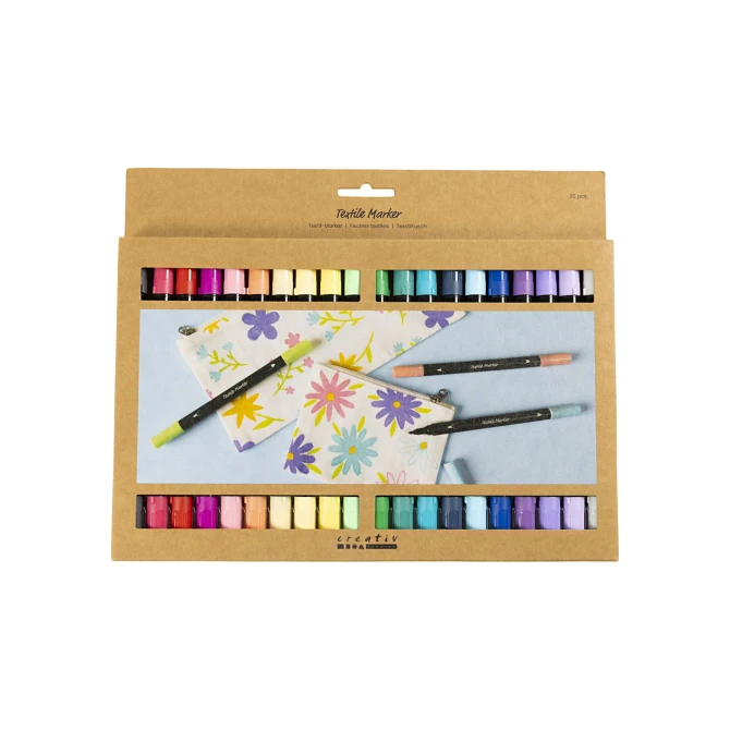 Creotime Textielstiften. Lijndikte 2.3+3.6 mm. Extra Kleuren (pak 20 stuks)