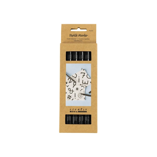 Creotime Textielstiften. lijndikte 2.3 + 3.6mm. zwart (pak 6 stuks)