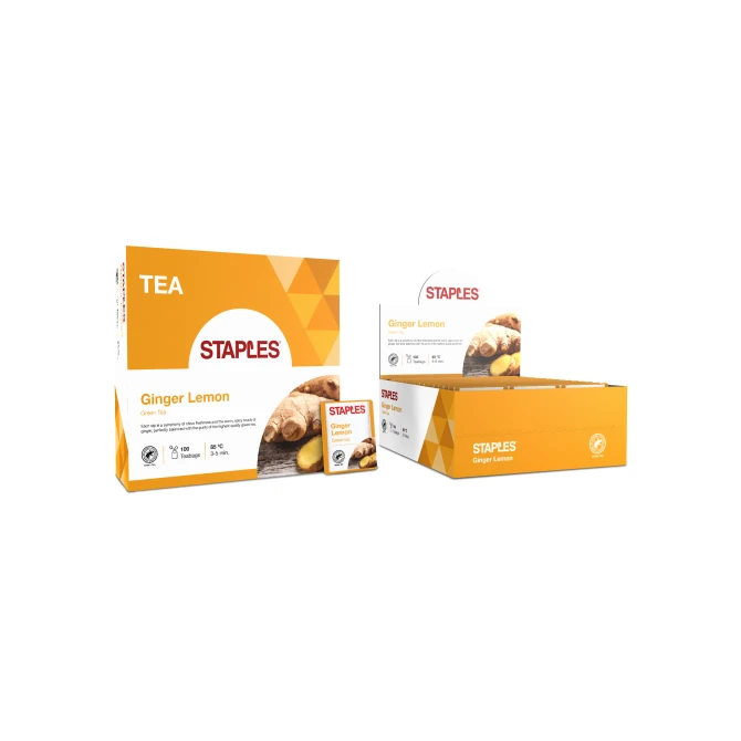 Staples Ginger Lemon Thee (1 pak x 100 stuks) Staples Ginger Lemon Thee (1 pak x 100 stuks)