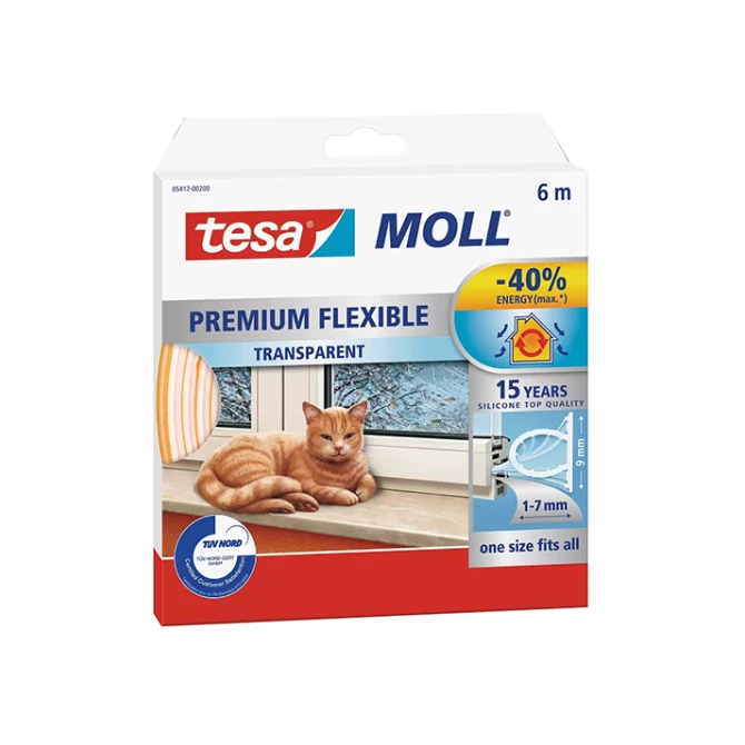TESA Tochtstrip moll prem flex 9mmx6m transp