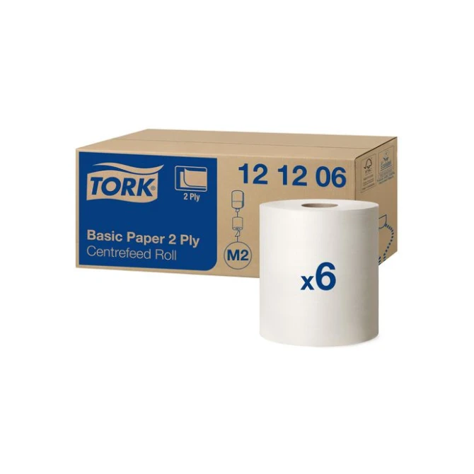 TORK Basic Paper Centrefeed Rol met huls 2-laags 160 m Wit (pak 6 x 160 meter)