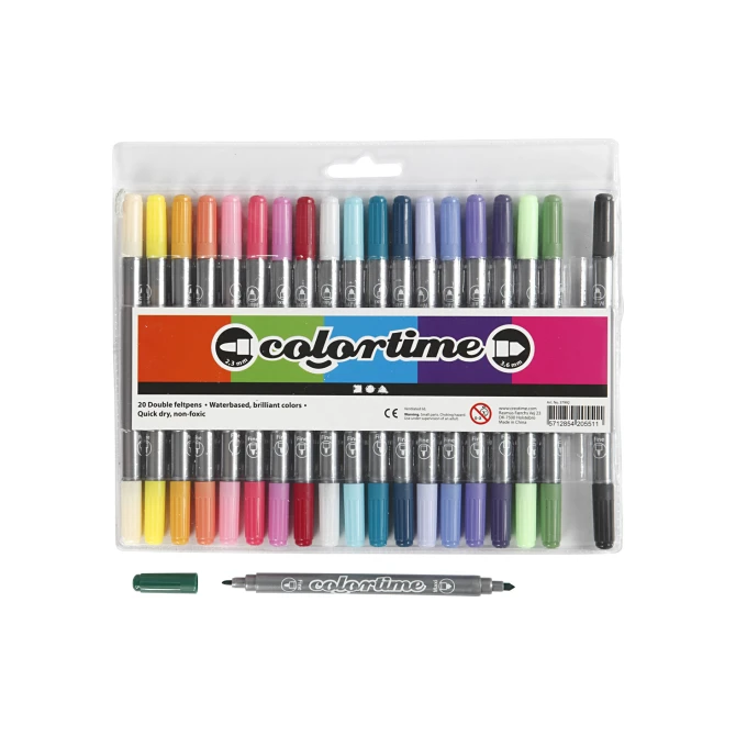 Colortime Stiften met dubbele punt. lijndikte 2.3 + 3.6mm. assorti (pak 20 stuks)