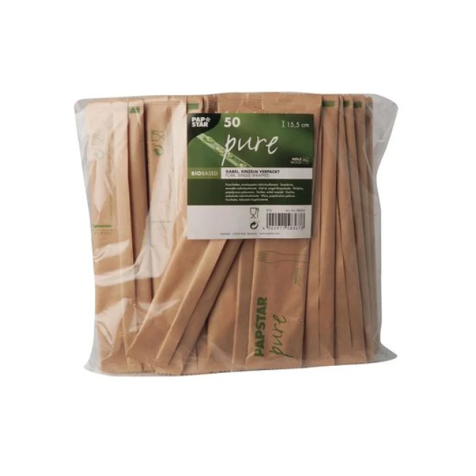 Vork hout pure 15.5cm pst verpakt/pk50 Vork hout pure 15.5cm pst verpakt/pk50