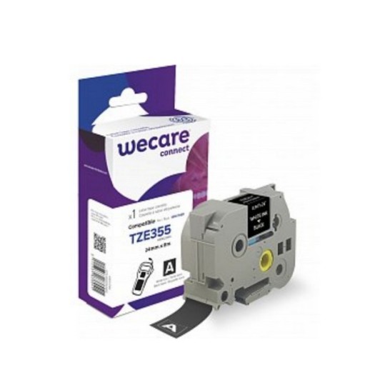 Wecare Tape TZE355 24mm wit op zw