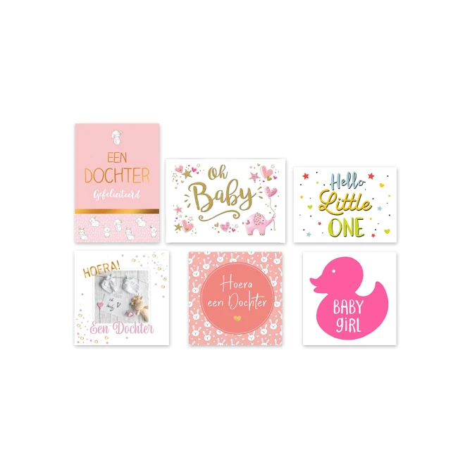 Wenskaart geboorte dochter NL-EN/set 6