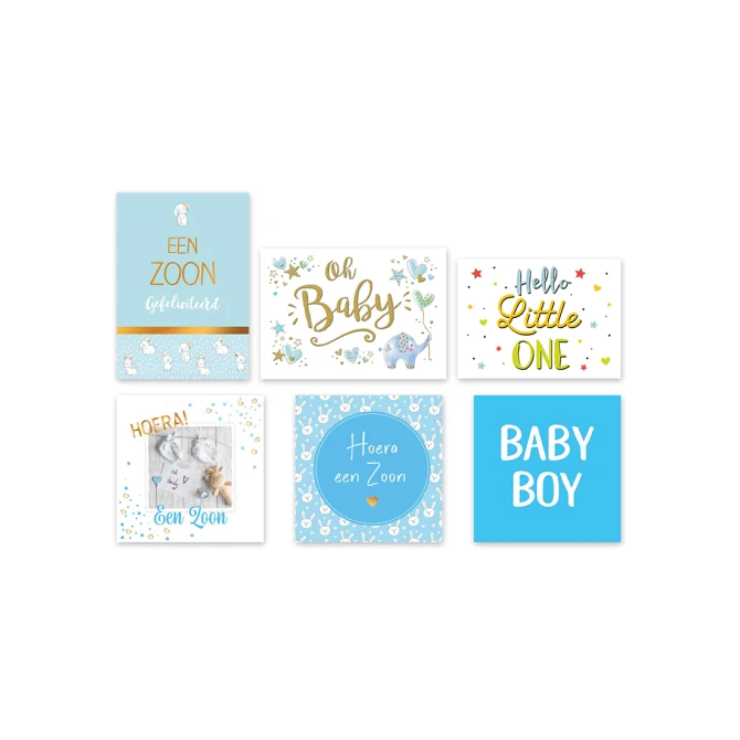 Wenskaart geboorte zoon NL_EN (pak 6 stuks)