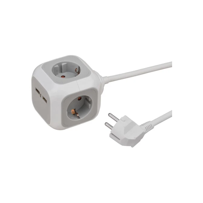 brennenstuhl Alea-Power Stekkerblok Kubus vorm 4-voudig met USB Wit Lichtgrijs brennenstuhl Alea-Power Stekkerblok Kubus vorm 4-voudig met USB Wit Lichtgrijs