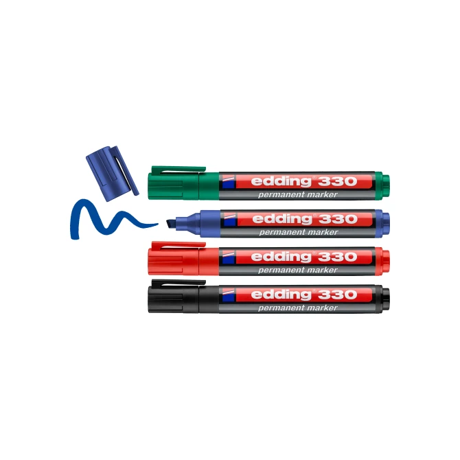 EDDING 330 Permanente Marker Beitelvormige Punt 1 - 5 mm Assorti (pak 4 stuks) EDDING 330 Permanente Marker Beitelvormige Punt 1 - 5 mm Assorti (pak 4 stuks)