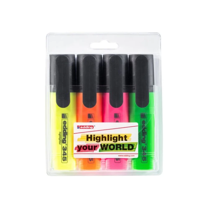 EDDING 345 Markeerstift Beitelvormige Punt 2 - 5 mm Assorti (pak 4 stuks)