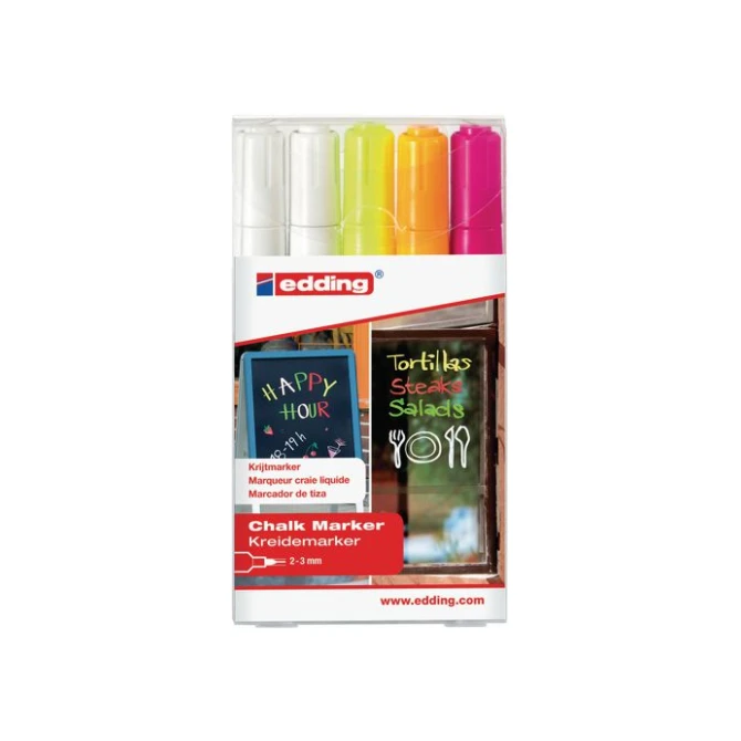 EDDING 4095 krijtstift ronde punt 2 - 3 mm diverse kleuren (pak 5 stuks) EDDING 4095 krijtstift ronde punt 2 - 3 mm diverse kleuren (pak 5 stuks)