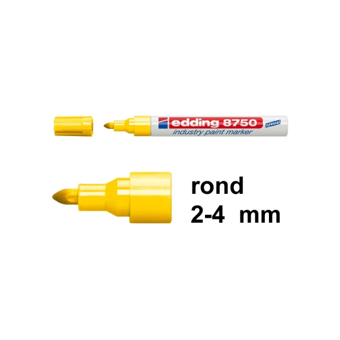 EDDING 8750 industriële merkstift permanente inkt middelgrote ronde punt 2 - 4 mm lijndikte geel (doos 10 stuks)